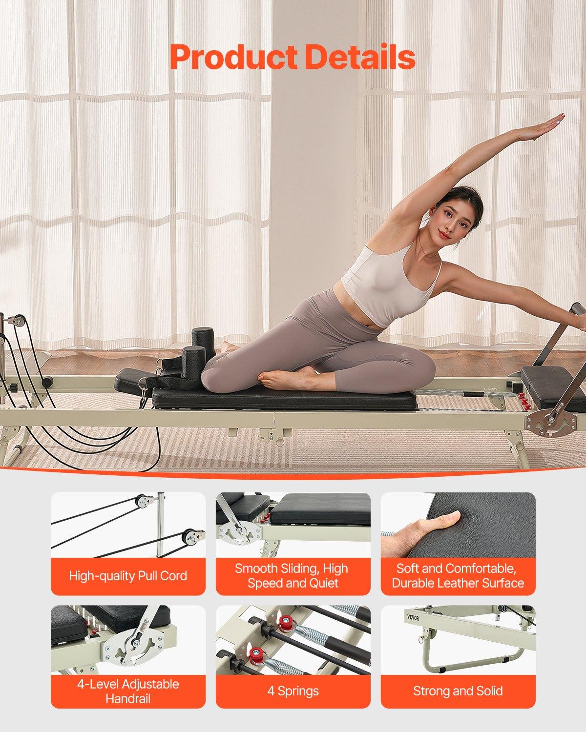 Foldable Pilates reformer with dual spring and cord resistance, 400 lb capacity – view 3