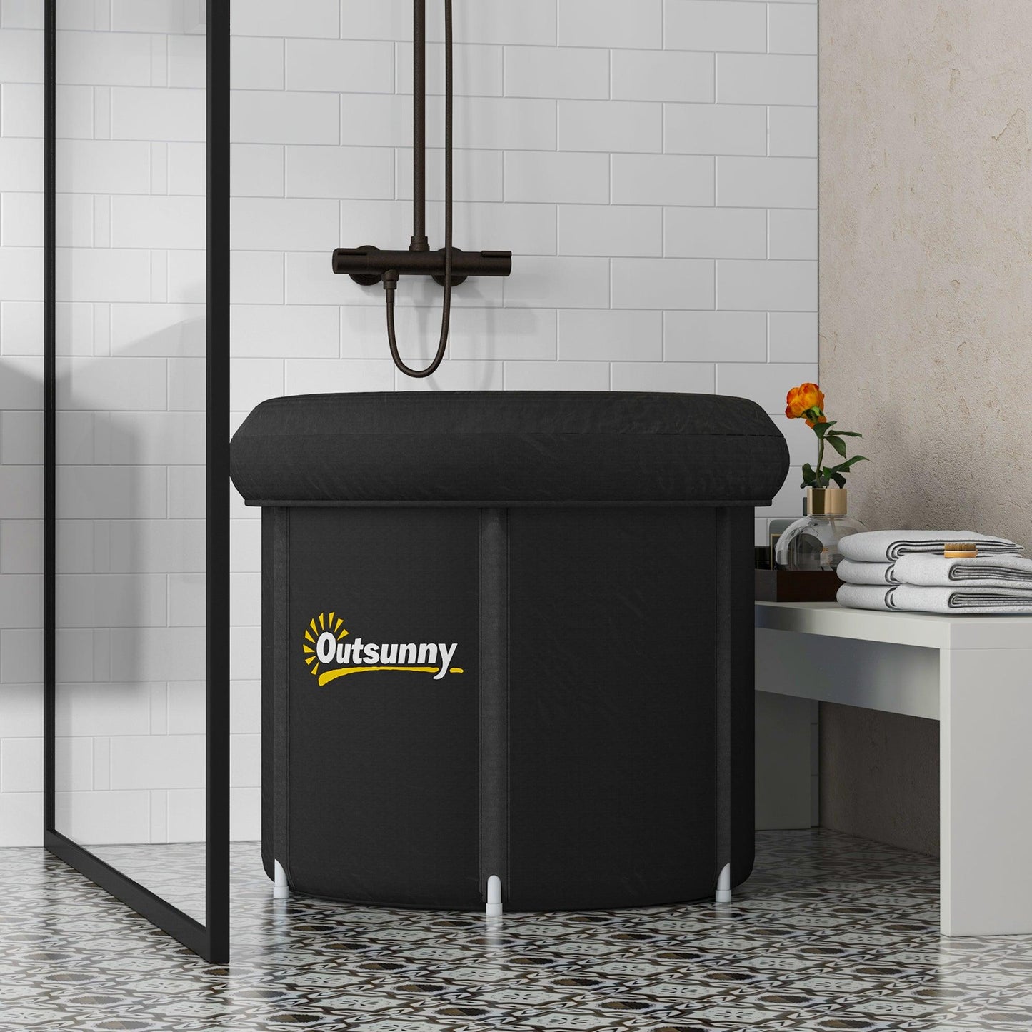 Portable black cold plunge tub with thermo lid included in the Night-Shift Recovery Kit