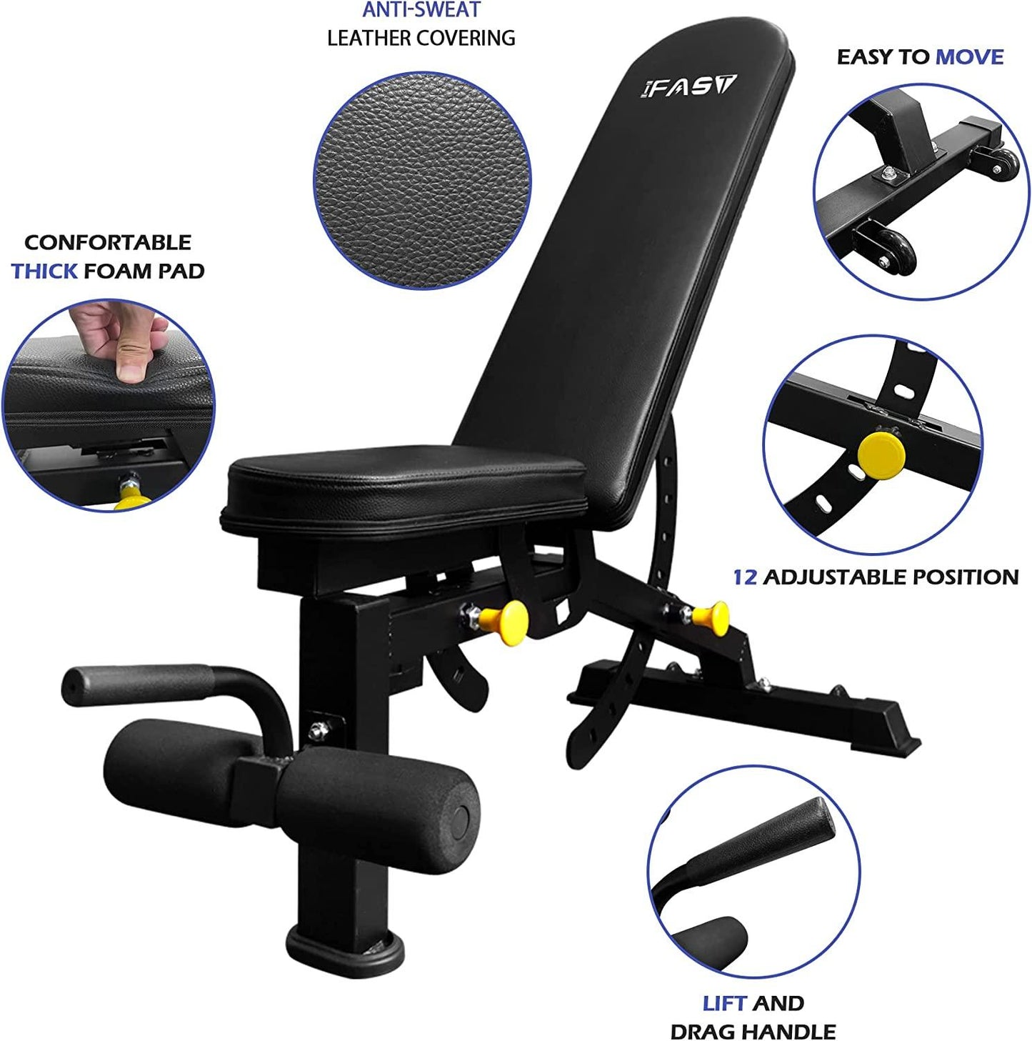 Foldable adjustable weight bench with multi-position backrest – view 7