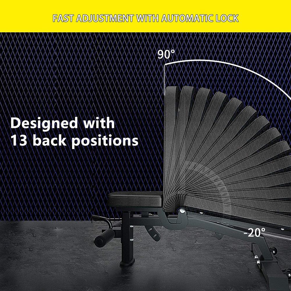 Foldable adjustable weight bench with multi-position backrest – view 2